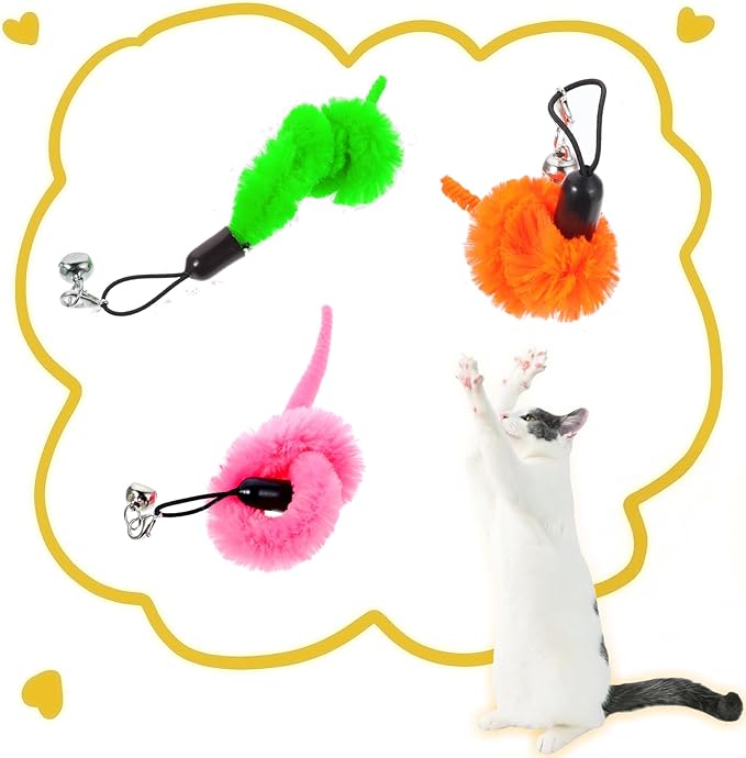 24 PCS Cat Worm Toy Refills, Cat Wand Toy Replacement Interactive Cats Wand Replacement Cats Toys Interactivefor Teaser for Kitten