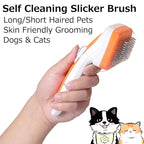 Self Cleaning Slicker Brush for Dogs, Cats Deshedding Grooming Tool, Skin Friendly, Remove Loose Shedding Hair, Glides Naturally without Pulling (Orange)