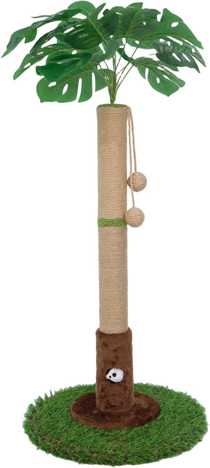 Cat Scratching Post for Indoor Cats and Kitten - 35.43" Tall Cat Scratching Post with Sisal Rope,Palm Tree Cat Scratch Post with Hanging Ball