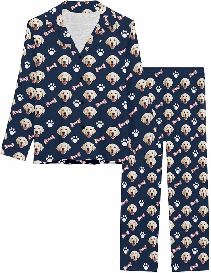 MyPupSocks Custom Face Pajamas for Women Set, Personalized Photo Long Sleepwear XS-XXL
