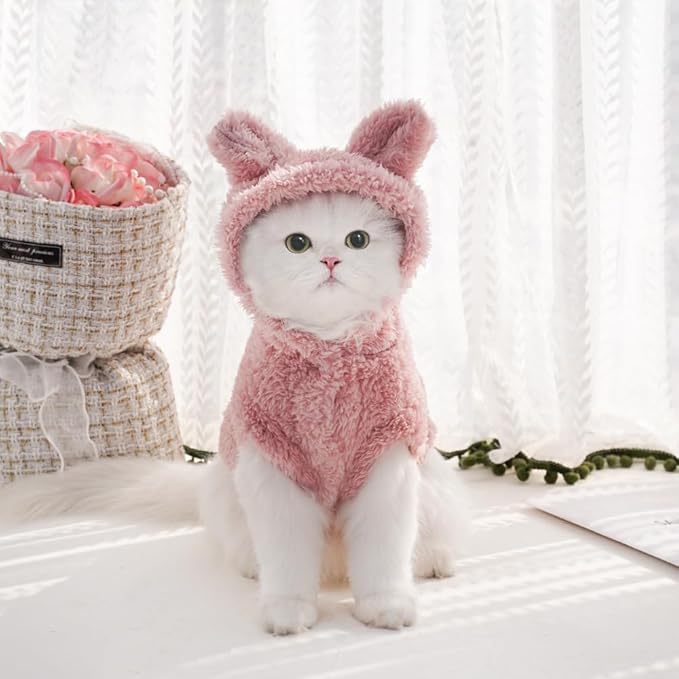Selena Cat Bunny Ears Costume Cute Dog Kitten Hoodies Sweater Rabbit Ears Puppy Pet Apparel (Large,Pink)