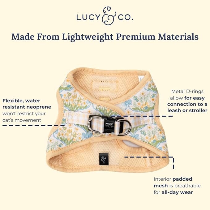 Lucy & Co. Sunshine and Daffodils Step-in Cat Harness and Leash Set Bundle, Reflective, Breathable & Adjustable Harness for Cats, Kittens & Small Dogs, Lightweight & Secure, Small