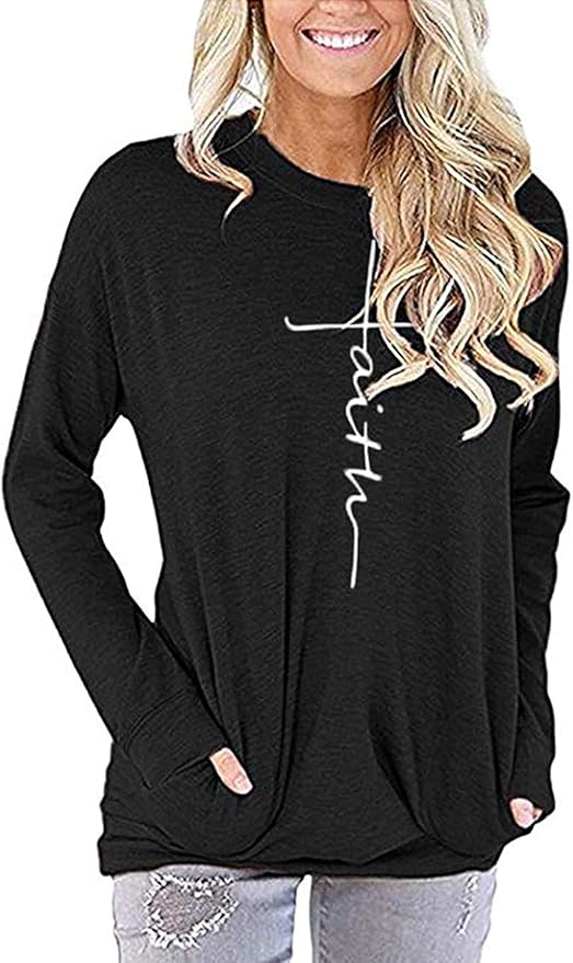 Akihoo Womens Casual Long Sleeve Tunic Tops Crew Neck Shirt Blouses