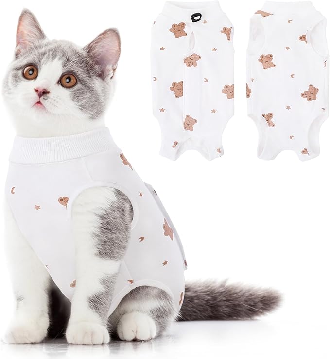 SUNFURA Cat Recovery Suit, Kitten Surgical Full Bodysuit for Abdominal Wound Protector Anti Licking After Surgery, Professional Bandages Cone E-Collar Alternative for Small Male & Female Pets