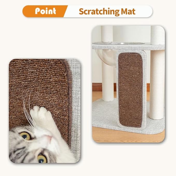 53'' Cat Tree for Large Cat, Modern Senior Friendly Cat Tower with Wide Shelves Low Step, Cotton Scratching Posts, Super Sturdy Base, Cozy Perches, and Interactive Toys (Green)