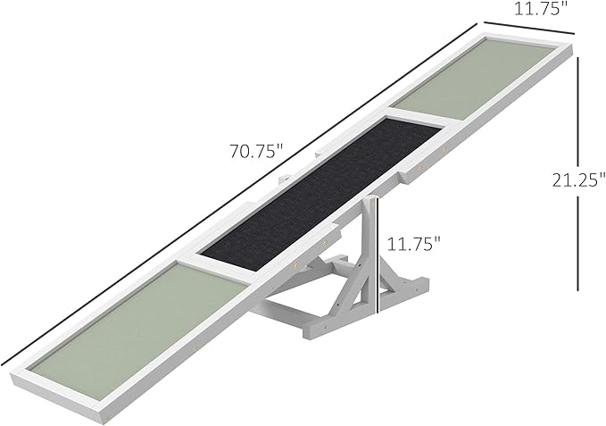 Wooden Dog Agility Seesaw for Training and Exercise Platform Equipment Run Game Toy Weather Resistant Pet Supplies 71" L x 12" W x 12" H,White