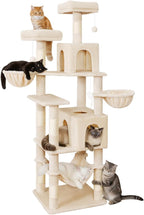 AMHANCIBLE Tall Cat Tree, 70 Inch Cat Tower for Indoor Cats, Multi-Level Cat Tree with Scratching Post, Hammock, Hanging Basket, Large Cat Condos for Adult Cats Kittens, Beige, PT18BG