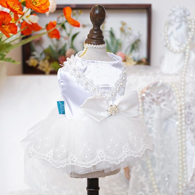 Fashion Sweet Puppy Dog Blingbling Princess Skirt Pet Dog Lace Cake Camisole Tutu Dress D-White L
