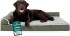 FurHaven Cooling Gel Dog Bed for Large Dogs, L-Shaped Chaise with Cool Gel-Top Foam with a Solid Orthopedic Foam Base for Joint Support, Washable Cover, Jumbo XL, Plush Faux Fur & Suede, Dark Sage