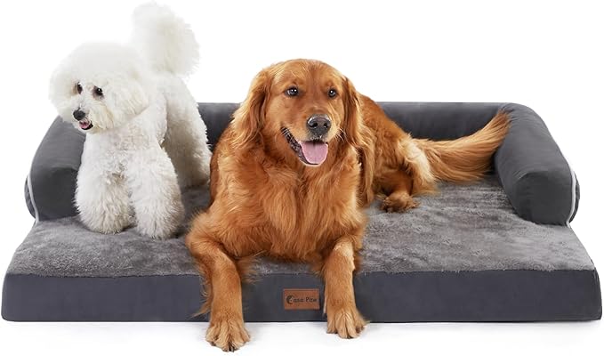 Orthopedic Dog Beds for Extra Large Dogs, Waterproof Egg Crate Foam XL Dog Bed with Sides 45x35Inch, Big Dogs Couch Beds with Removable Washable Cover and Nonskid Bottom, Dark Grey