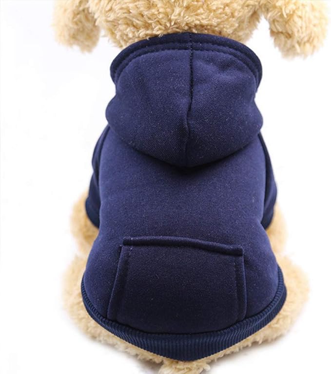 Jecikelon Winter Dog Hoodie Sweatshirts with Pockets Warm Dog Clothes for Small Dogs Chihuahua Coat Clothing Puppy Cat Custume (Navy, XX-Small)