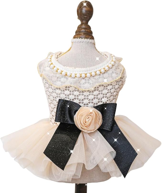 Fashion Sweet Puppy Dog Blingbling Princess Skirt Pet Dog Lace Cake Camisole Tutu Dress E-Champagne-1 XS