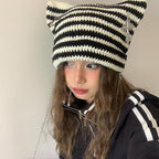 Y2k Beanies Crochet Knitted Cat Hats Goth Cross Devil Hat Striped Alt Emo Accessories Grunge Y2k Aesthetic Clothes