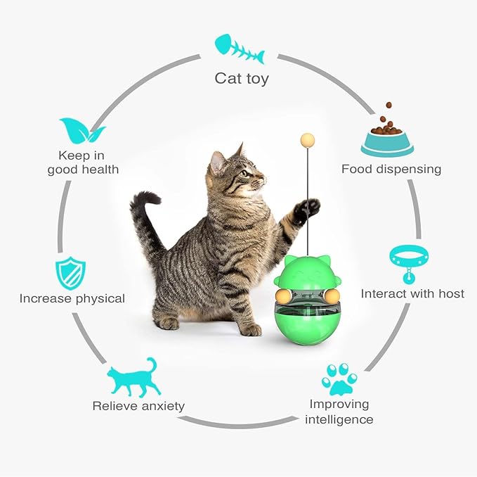 Cat Toy for Indoor Cats Wobble KittenTreat Dispensing Ball Food Dispenser Puzzle Slow Feeder Balls Kitty Stimulating Indoor Interactive Brain Game Toys Gift (Green)