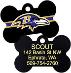 GoTags Personalized Baltimore Ravens Dog Tag, Brass Metal Bone Shape Pet ID Tag Engraved with Name and Custom Text, Every NFL Football Team Pet Apparel (Large)