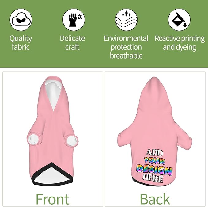Dog Hoodie Design Your Own Personalized Pet Hoodies Small Pets Wear Shirt Customized Dog Clothes Custom Hooded Sweatshirt Pullover Text Image Dogs Puppy Cat and Kitten, Light Pink, XL,