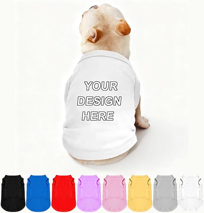 Custom Dog Shirt Pet T Shirts for Small Medium Large Dogs Customized Clothes with Image Logo Text Breathable Sleeveless Tank Top Personalized Outfits Puppy Apparel White, S