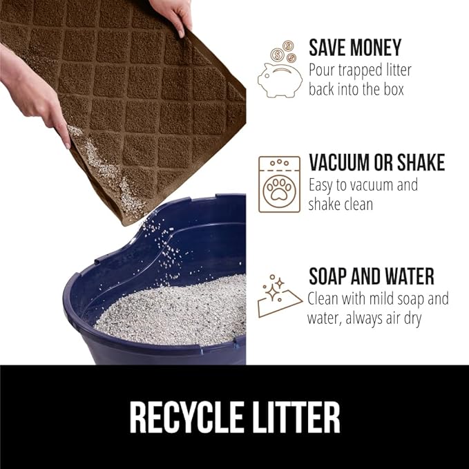 GORILLA GRIP Cat Litter Box Mat, 35x23, Water Resistant, US Designed Kitty Litter Trapping Mats, Easy to Clean, Scatter Control, Less Mess and Clean Floors, Kitten Supplies for Indoor Cats, Brown