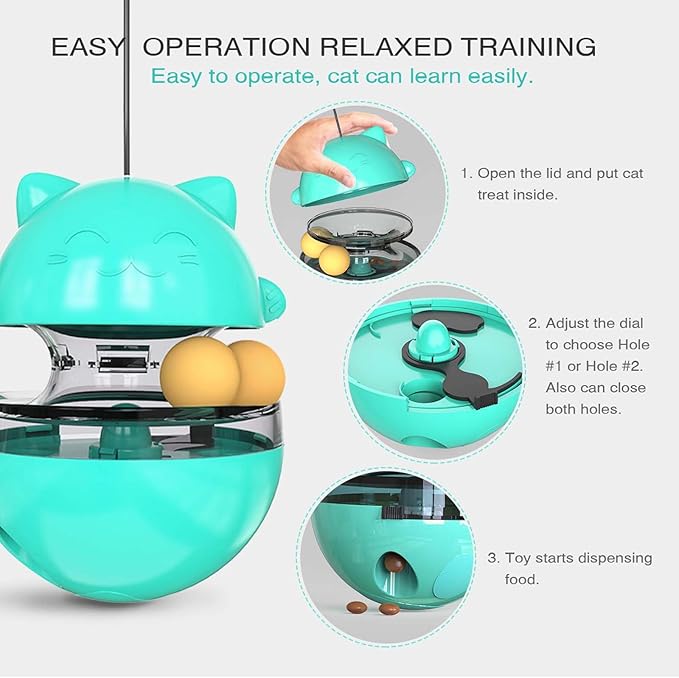 Cat Toy for Indoor Cats Wobble KittenTreat Dispensing Ball Food Dispenser Puzzle Slow Feeder Balls Kitty Stimulating Indoor Interactive Brain Game Toys Gift (Blue)