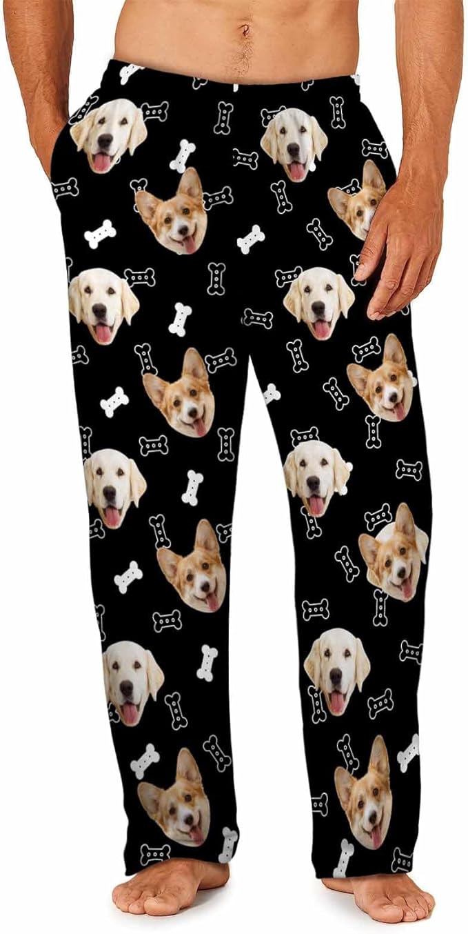 MyPupSocks Custom Pajama Pants for Pet Lover, Personalized Photo Face Printed Pajama Bottoms Sleepwear with Pockets