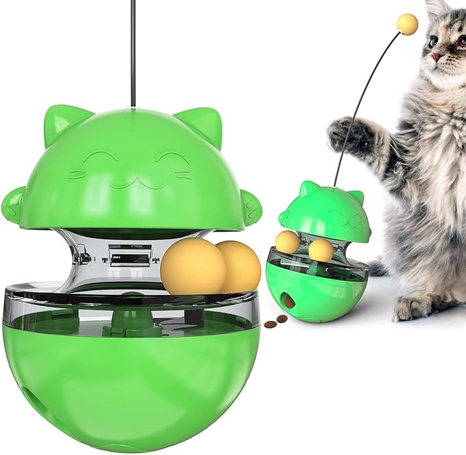 Cat Toy for Indoor Cats Wobble KittenTreat Dispensing Ball Food Dispenser Puzzle Slow Feeder Balls Kitty Stimulating Indoor Interactive Brain Game Toys Gift (Green)