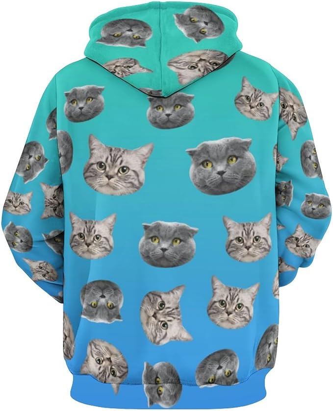 Artsadd Custom Face Unisex athletic Pockets Sweatshirt Loose Hoodie Custom Christmas Long Sleeve Sweatshirt Hooded Pullover