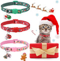 BINGPET Cat Collar, 3 Pack Adjustable Breakaway, Cute Kitty Collars with Bell, Christmas, for Girl Boy Cats & Small Pets