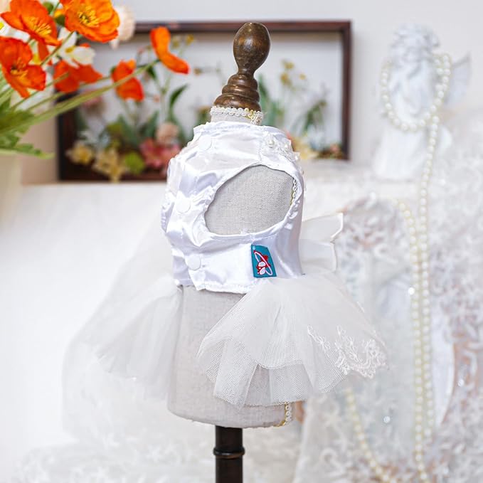 Fashion Sweet Puppy Dog Blingbling Princess Skirt Pet Dog Lace Cake Camisole Tutu Dress D-White L