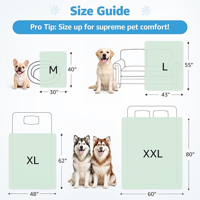 PICK FOR LIFE Cooling Blanket for Dogs, 0.4 Q-MAX Pets Cooling Comforter Throw for Bed Cover, Summer Blanket for Large Dogs Washable, Soft Lightweight Cold Mats for Pet Hot Weather (43"×55"/Green)