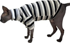 Vintage Stripes Sphynx Hairless Cats Shirt Cotton Cat Turtleneck Pet Clothes Kitten T-Shirts with Sleeves for Sphynx Cats (Black Grey White, Small)