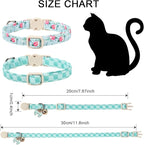 2 Pack Green Flower Cat Collars Breakaway with Bell, DOGWONG Safety Buckle Green Plaid Cute Cat Collar for Girl Boy Cats，Adjustable 7-12 Inch