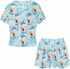 Custom Short Pajamas Set with Face Photo Women‘s Sleepwear Tee Personalized PJ Short Loungewear Set fot Her