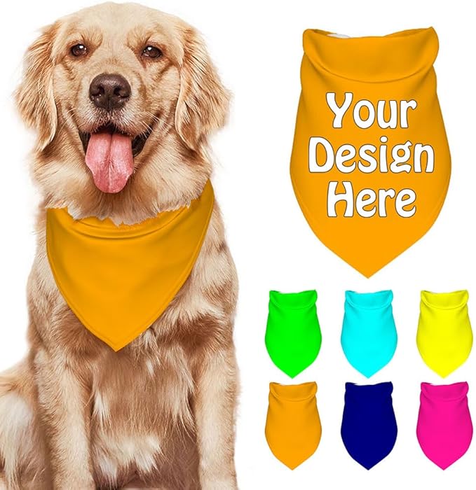 Personalized Dog Scarf Add Your Design Custom Dog Bandanas with Photo Name Text Image Customized Triangular Head Scarf Gifts for Small Medium Large Dogs Cats Pets, Orange