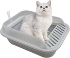 Collapsible Kitten Litter Box, Open High Sided Cat Potty Pan with Scoop Shallow Cat Toilet Anti-Splashing Low Entrance Travel Litter Box with Falling Sand Pedal for Kitty to Senior Cats
