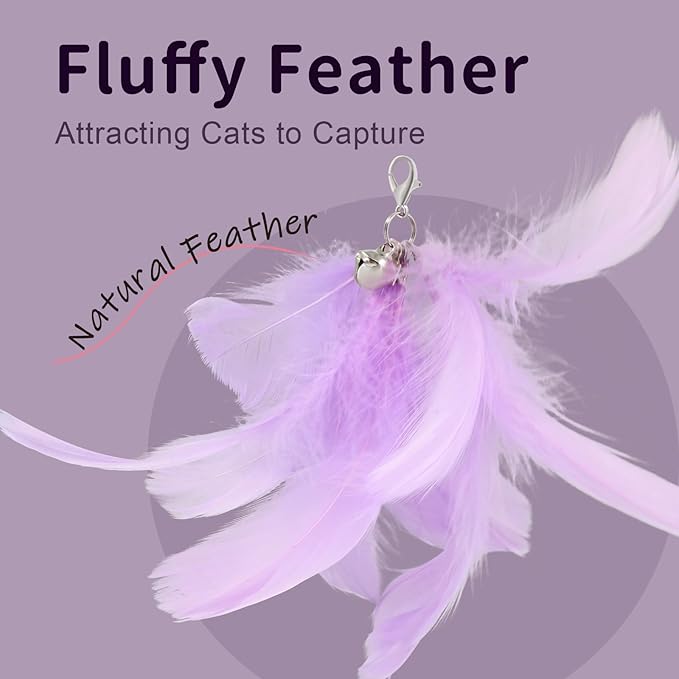 SONGWAY Cat Wand Toys for Indoor Cats - Cat Toy Set with Retractable Teaser Wand and 6 PCS Fairy Feather Toy Refills, Dragonfly Tassel Cat Toys Interactive, Purple