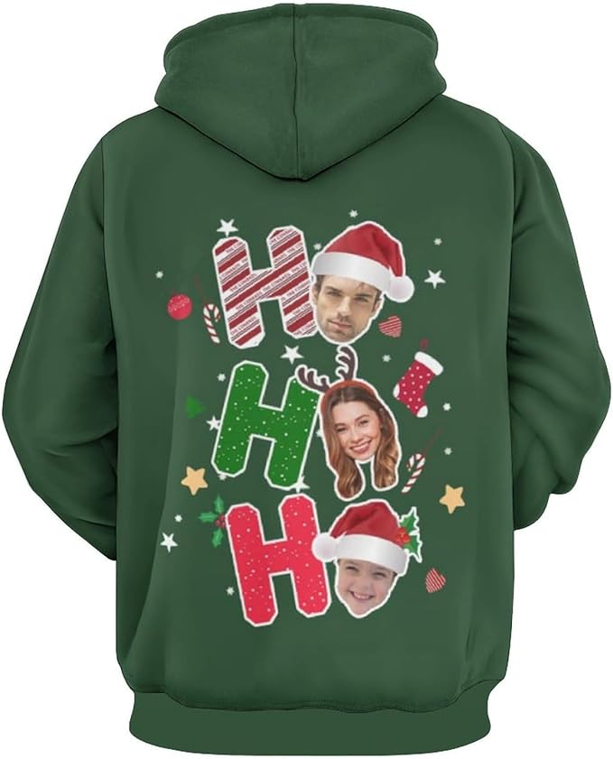 Artsadd Custom Face Unisex athletic Pockets Sweatshirt Loose Hoodie Custom Christmas Long Sleeve Sweatshirt Hooded Pullover