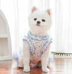 Floral Puppy Dress with D-Ring Ruffled Small Dog Clothes Female Spring Cat Outfit Sleeveless Pet Princess Skirt Cute Dogs Tutu Dresses (Blue, Medium)