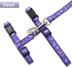 Cat Harness and Leash Set for Outdoor Walking Escape Proof Adjustable Soft Safety Strap with Golden Star and Moon Design Glow in The Dark Purple XL
