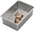 Kirecoo Stainless Steel Cat Litter Box XXL- Metal High Sided Cat Pan, Large Stainless Steel Box, Indoor Litter Tray, Non Stick, No Smell, Easy to Clean, Pet Toilet Supplies for Kitten, Kitty, Rabbit