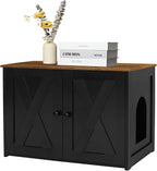 Dwanton Litter Box Enclosure, Cat Litter Box Furniture Hidden, Reversible Entrance Can Be on Left or Right Side, Wooden Cat Washroom Indoor, Black and Warm Brown, 27.6 Inches