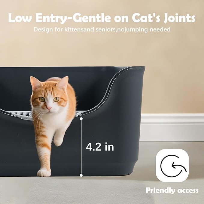 Large Cat Litter Box with High Sides,Cat Boxes for Indoor Cats,Cat Litter Pan for Kitty,Litter Box with Low Entry,Easy to Clean,Anti-Splashing (Brighter White)
