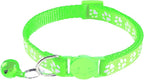 2 Pack Breakaway Cat Collars with Bells, Reflective Design and Claw Print Design, Safety Buckle, Adjustable 7.5-12.5 Inches for Kittens & Cats (Fluorescent Green)