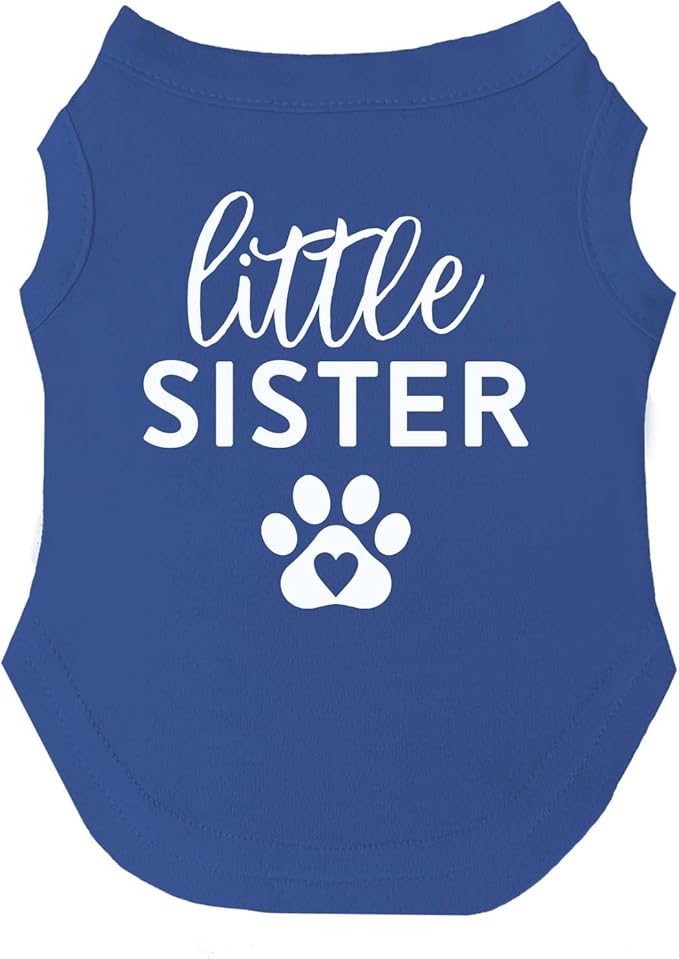 Little Sister Heart Paw Dog Tee Shirt Sizes for Puppies, Toys, and Large Breeds (Royal Blue, 2X-Large 218sis)