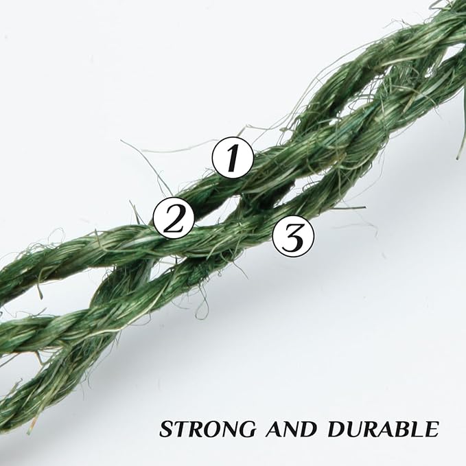 Green Sisal Rope 1/4 Inch by 98-Feet for Cat Scratching Post Tree Tower Replacement Repair and Replace, DIY Hemp Twine Rope for Kittens Shelves Furniture Window Bed Perch House Climbing, 6mm by 30m