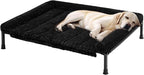 Veehoo Elevated Dog Bed Large Sized with Fluffy Plush Bolster Cushion, Washable Orthopedic Dog Couch Bed, Cooling Raised Pet Cot with Removable Mat, Breathable Mesh, No-Slip Feet, 42x 30 inches, Black