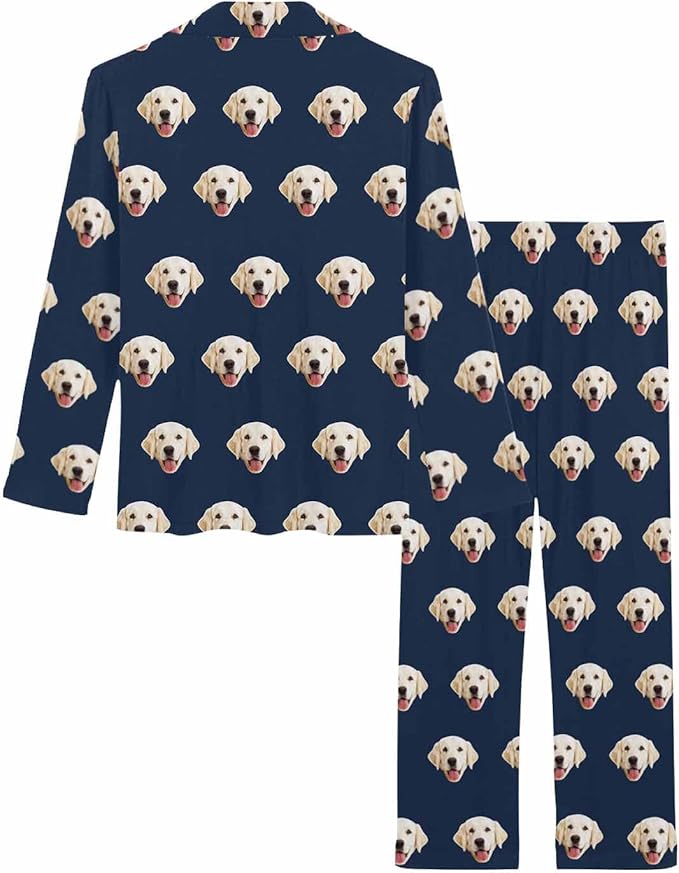 MyPupSocks Custom Face Pajamas for Women Set, Personalized Photo Long Sleepwear XS-XXL