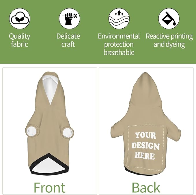 Dog Clothes, Custom Dog Hooded Sweatshirt, Personalized Pet Costume Robe Shirt with Text/Image/Club Name/Pet Shop Logo for Small Medium Large Dogs and Cats, Khaki, XXS