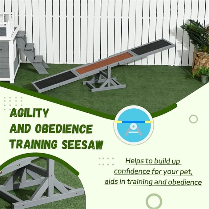 Dog Agility Seesaw with High Traction Anti-Slip Sand Grain Asphalt Felt Surface,Fir Wooden Canine Agility Training,Competition Seesaw for Pets Under 110 lbs,70.75" Lx11.75”Wx11.75 H