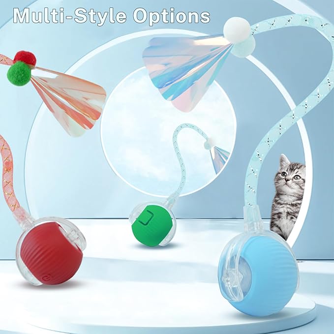 New Upgraded Cat Ball Toy - Speedy Tail 3.0 Cat Toy, Interactive Cat Toy Ball, Stimulating Toys and Juguetes para Gatos, Cat Toys for Bored Indoor（Sound Switchable） (Green)