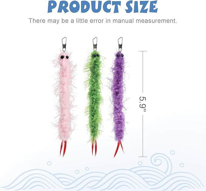 SONGWAY Cat Worm Toy Refills - 12Pcs Worm Cat Toys with Feather Tail, Teaser Wand Toys Replacement